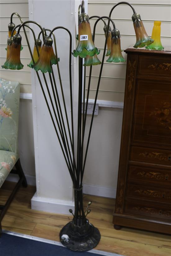 A Tiffany style twelve light lily lamp standard